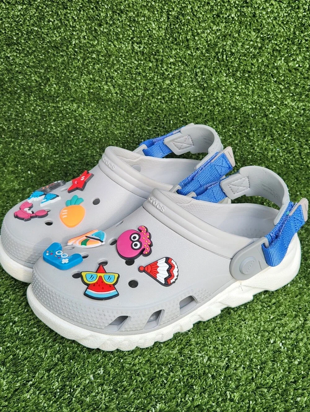 Crocs Kids' Boys Duet Max II Gray Clogs Size 2 Slip-on Comfort Sandals -Jibbitzs